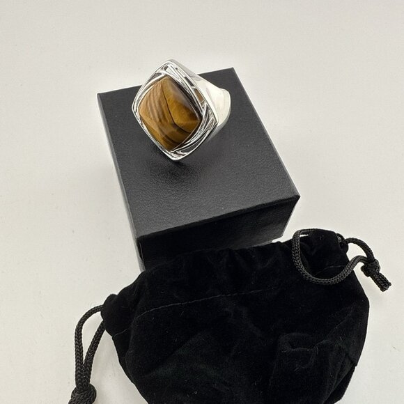QVC Tigers Eye Ring Sterling Silver Modernist Cabochon Pyramid 925 Size 9 - Picture 12 of 15